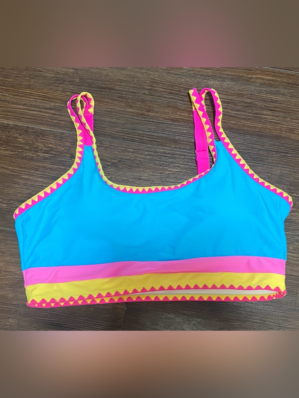 NWT Popvil Bright Blue Bikini Top & Skirt Set with Neon Pink and Yellow Trim - Picture 6 of 9